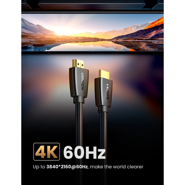 HDMI კაბელი UGREEN HD118 (40411) 4K UHD High Speed HDMI 2.0 Cable, 3m, Black