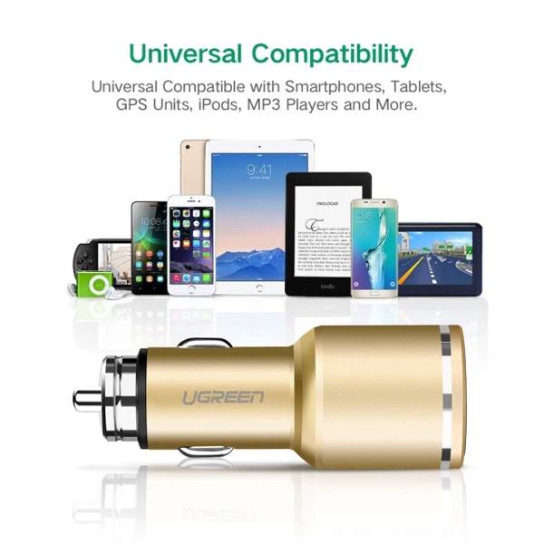 მანქანის დამტენი UGREEN CD130 (30514) Dual USB Car Charger QC3.0 (Gold)