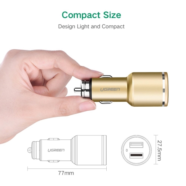 მანქანის დამტენი UGREEN CD130 (30514) Dual USB Car Charger QC3.0 (Gold)