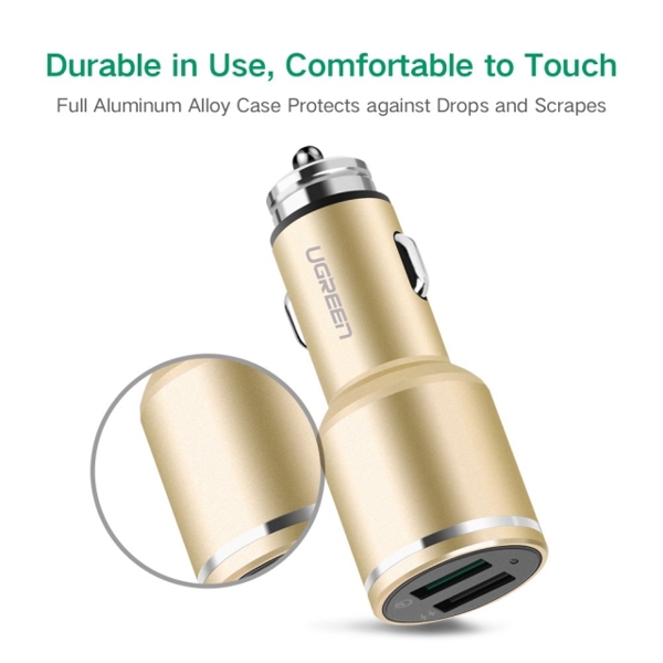 მანქანის დამტენი UGREEN CD130 (30514) Dual USB Car Charger QC3.0 (Gold)