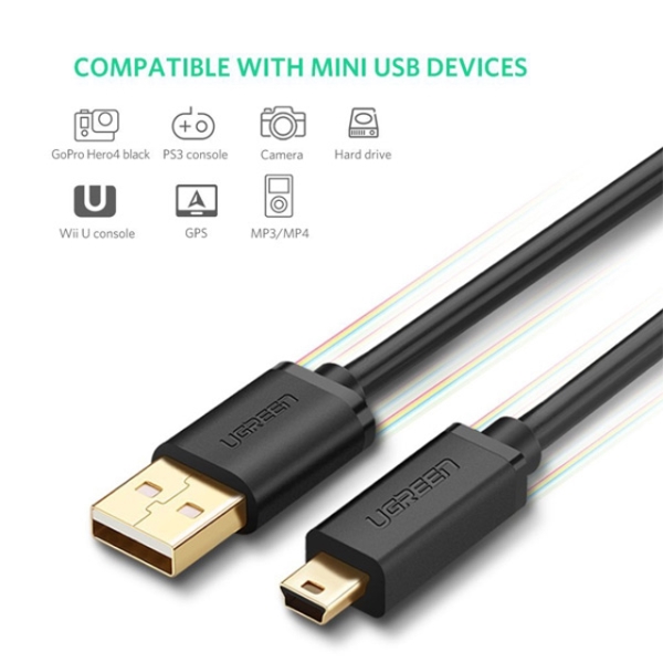 UGREEN US132 (10386) USB 2.0 A Male to Mini 5 Pin Male Cable 3m (Black)