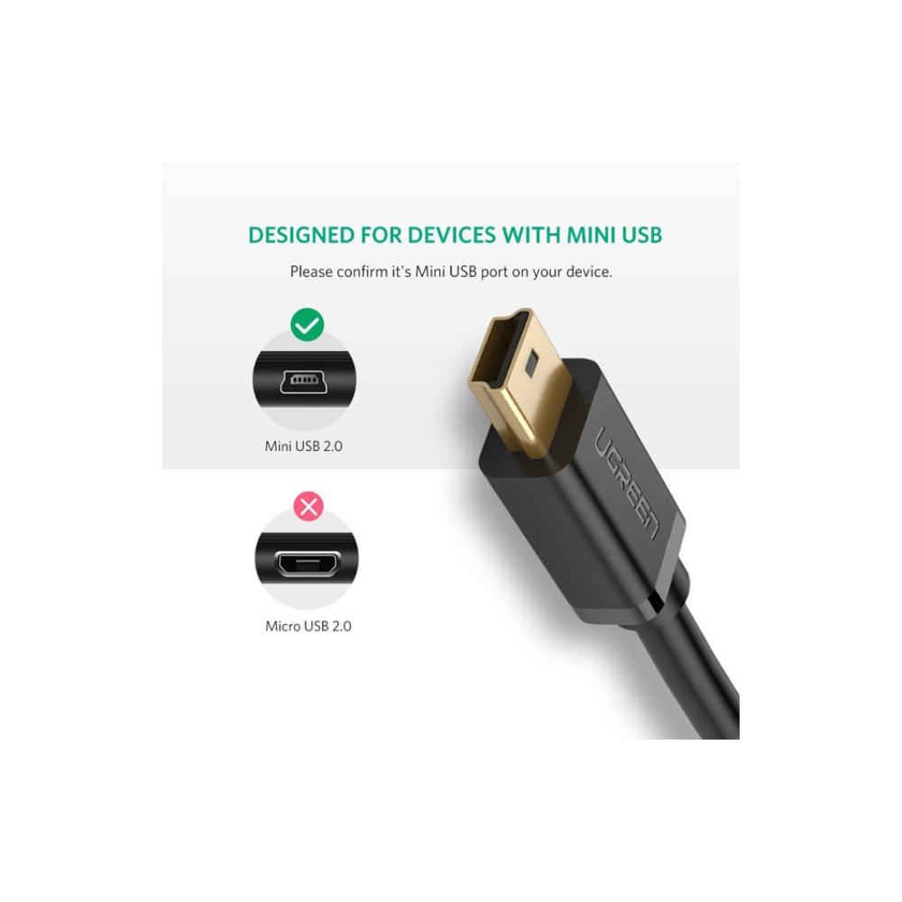 UGREEN US132 (10386) USB 2.0 A Male to Mini 5 Pin Male Cable 3m (Black)