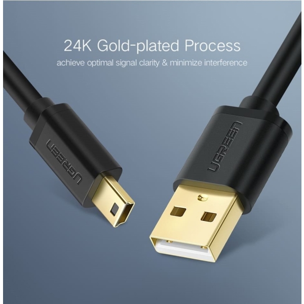 USB კაბელი UGREEN US132 (10386) USB 2.0 A Male to Mini 5 Pin Male Cable 3m (Black)