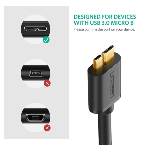 Micro USB კაბელი UGREEN US130 (10840) USB 3.0 A Male to Micro-B Male USB 3.0 Cable 0.5m (Black)