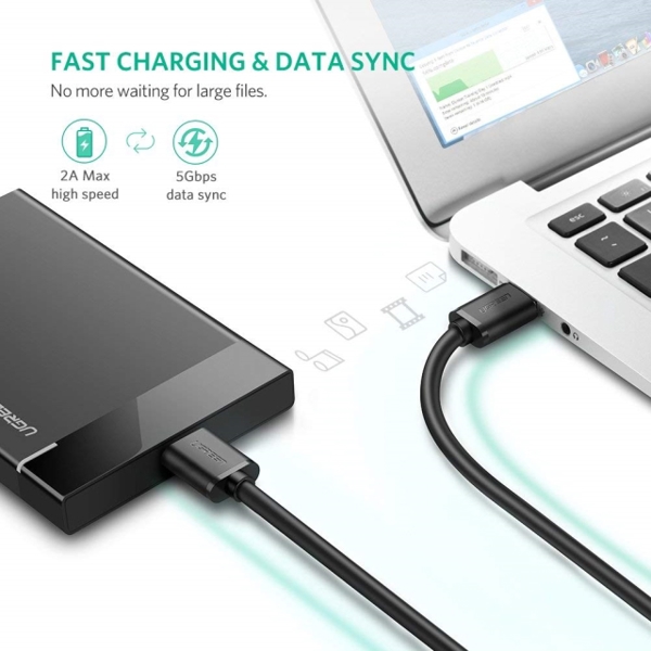 Micro USB კაბელი UGREEN US130 (10840) USB 3.0 A Male to Micro-B Male USB 3.0 Cable 0.5m (Black)