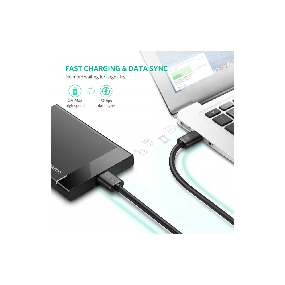 Micro USB კაბელი UGREEN US130 (10840) USB 3.0 A Male to Micro-B Male USB 3.0 Cable 0.5m (Black)