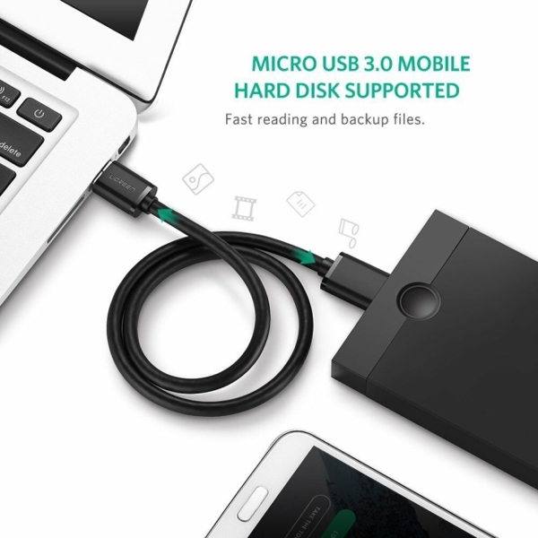 Micro USB კაბელი UGREEN US130 (10840) USB 3.0 A Male to Micro-B Male USB 3.0 Cable 0.5m (Black)