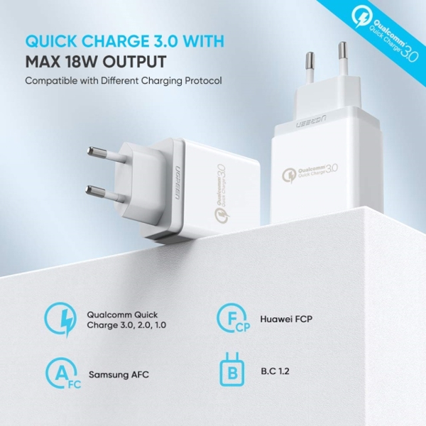 მობილურის დამტენი UGREEN CD122 (20909) USB Charger with QC3.0 18W EU (White)