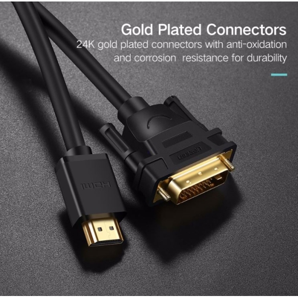 ადაპტერი UGREEN HD106 (30107) HDMI to DVI Flat Cable 3m (Black)