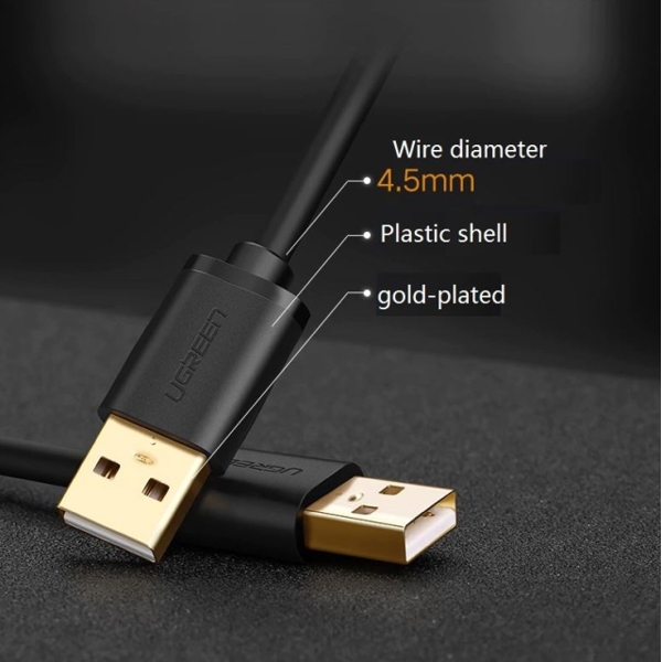 USB კაბელი UGREEN US102 (10308) USB 2.0 A Male to A Male Cable 0.5m (Black)