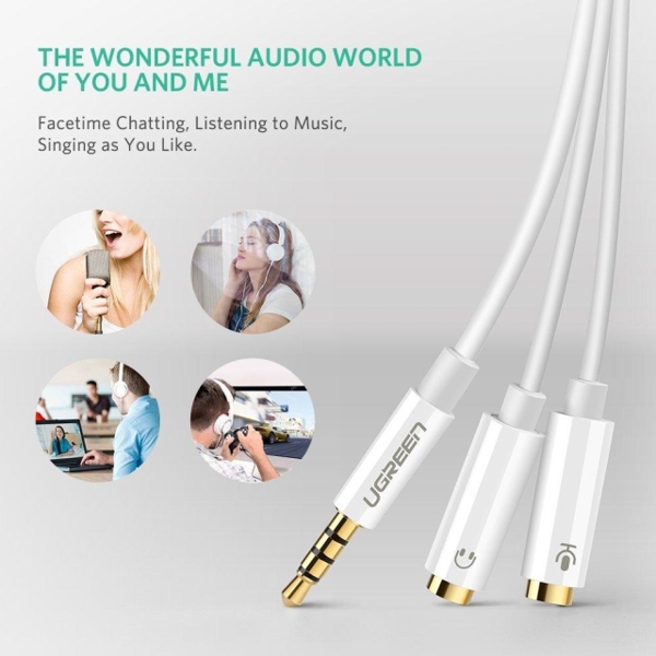 აუდიო კაბელი UGREEN AV141 (10789) 3.5mm male to 2 Female Audio Cable ABS Case (White)