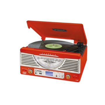  TREVI TURNTABLE TT1062E  RED  STEREO SYSTEM TURNTABLE WITH ENCODING MP3SDUSB AMFM RADIO  (33, 45  RPM SPEED)