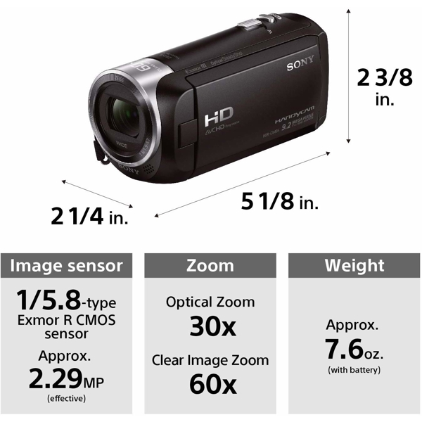 ვიდეო კამერა SONY HDR-CX405 HD Video Recording Handycam Camcorder 32GB + 128GB MicroSDHC Memory Card AC/DC Charger HDMI Cable Black