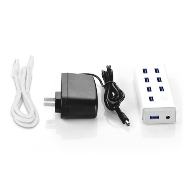 USB ჰაბი UGREEN CR116 (20296) USB 3.0 Hub 7 port with 12V 4A Power Adapter With BC1.2 For Laptop Surface 1m (White)