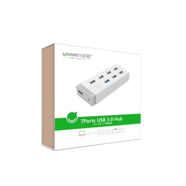 USB ჰაბი UGREEN CR116 (20296) USB 3.0 Hub 7 port with 12V 4A Power Adapter With BC1.2 For Laptop Surface 1m (White)