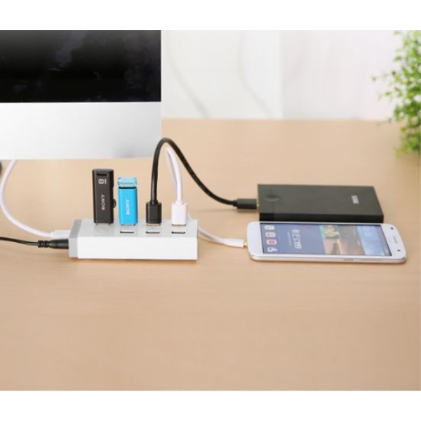 USB ჰაბი UGREEN CR116 (20296) USB 3.0 Hub 7 port with 12V 4A Power Adapter With BC1.2 For Laptop Surface 1m (White)