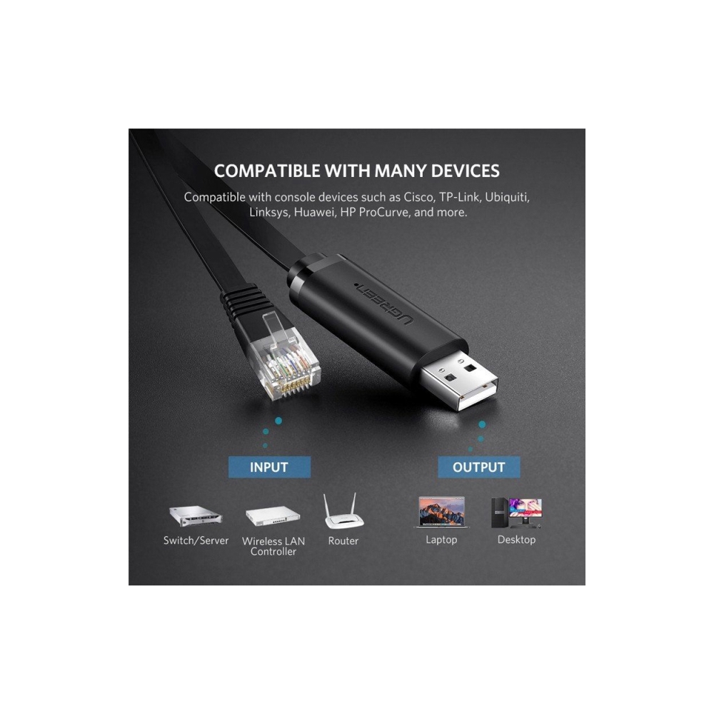 UGREEN CM204 (50773), USB to RJ45 Console Cable, 1.5m, Black