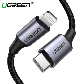 კაბელი UGREEN US304 (60759), MFi USB-C to Lightning Cable, Aluminum Shell Braided, 1m, Black