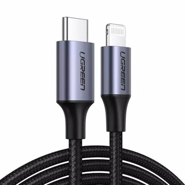 კაბელი UGREEN US304 (60759), MFi USB-C to Lightning Cable, Aluminum Shell Braided, 1m, Black