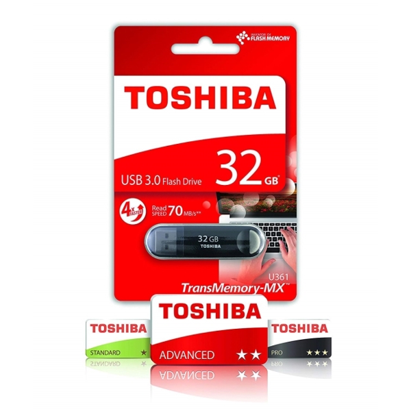 ფლეშ მეხსიერება TOSHIBA USB FLASH DRIVE 32GB USB 3.0 U361 BLACK RETAIL THN U361K0320M4