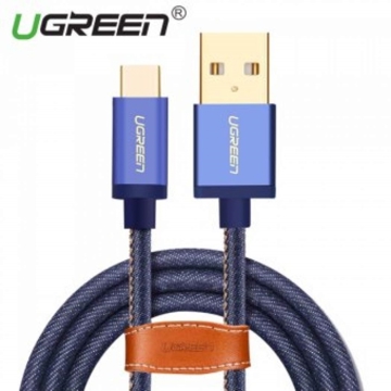 მობილურის სადენი UGREEN US250 Type C Cable (40344) Denim Braided Sync and Fast Charging Data Cable for Huawei P9/LG V30/Xiaomi Mi5/Mi6/Mi Max 2/Samsung S8/S9 Android Mobile Phone 1.5 M