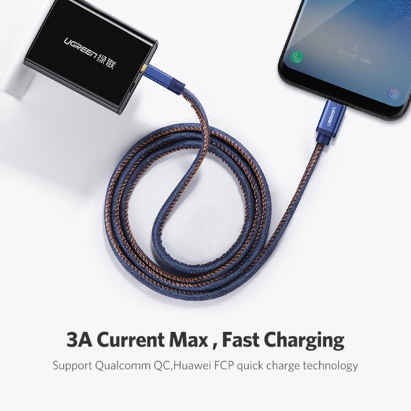 მობილურის სადენი UGREEN US250 Type C Cable (40344) Denim Braided Sync and Fast Charging Data Cable for Huawei P9/LG V30/Xiaomi Mi5/Mi6/Mi Max 2/Samsung S8/S9 Android Mobile Phone 1.5 M