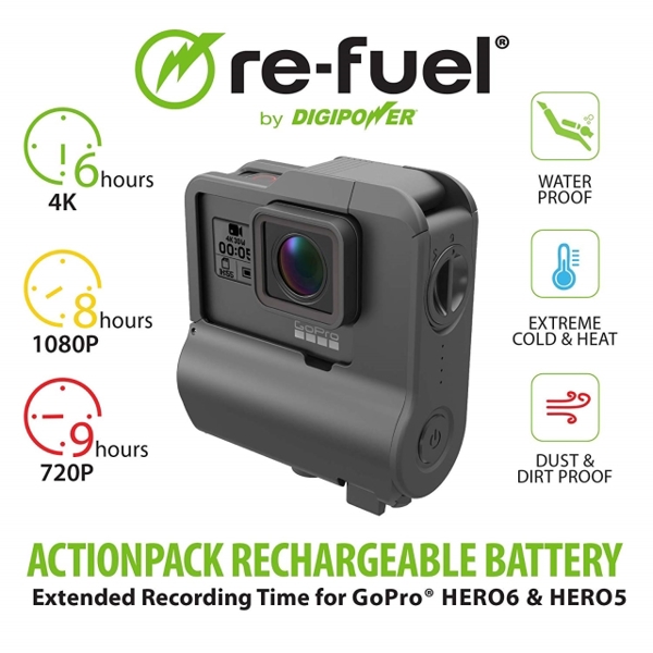 დამატებითი ელემენტი Re-Fuel - 9 Hour ActionPack Extended Battery for GoPro HERO7 Black, HERO6 Black, HERO5 Black & Hero