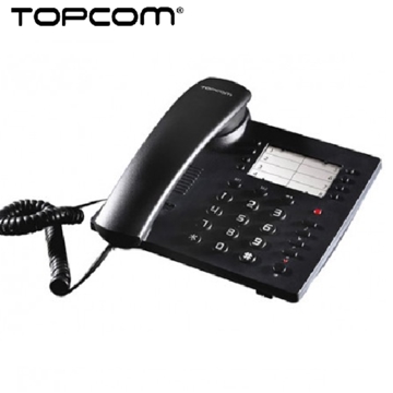 სტაციონარული ტელეფონი TOPCOM Big Button corded Tel Extra large LCD display  Incoming call ringer LED  Hearing aid compatible 3 direct memory numbers one touch Handsfree function Clock  timer Caller ID CLIP Wall mountable