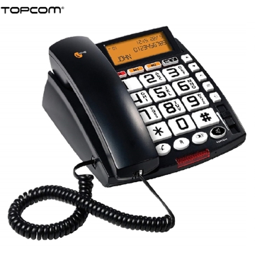 სტაციონარული ტელეფონი TOPCOM Big Button corded Tel Extra large LCD display with backlight Incoming call ringer LED Hearing aid compatible Recordable emergency message 2 direct memory numbers one touch Handsfree function Clock  timer Caller ID CLIP Wall mountable