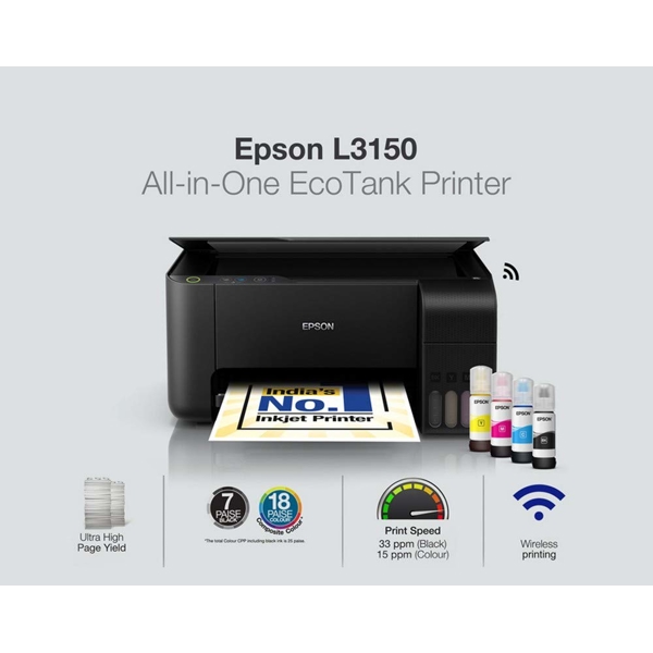 პრინტერი Epson EcoTank L3150 Wi-Fi All-in-One Print Scan Copy Print resolution 5760 x 1440 Ink Tank Printer (Black)