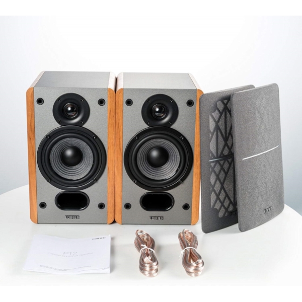 პასიური სტუდიური მონიტორი დინამიკი Edifier P12 Passive Bookshelf Speakers - 2-Way Speakers with Built-in Wall-Mount Bracket - (brown) Wood Color, Pair