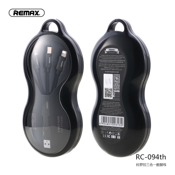 USB კაბელი REMAX KEROLLA 3 in 1 Data Cable for Lightning Micro Type C RC-094th 1m black