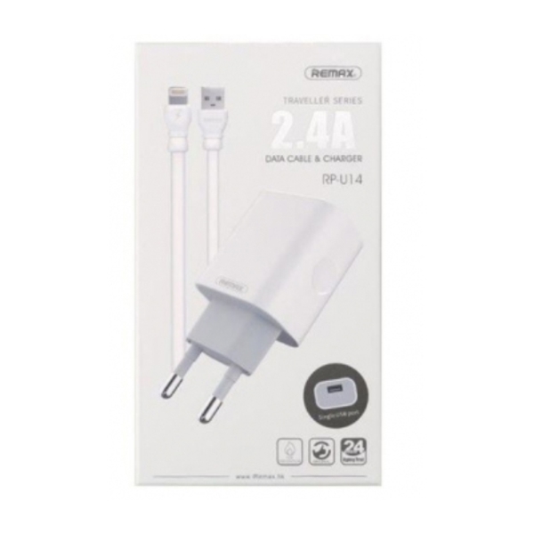 მობილურის დამტენი REMAX Traveller series 2.4A Data Cable Charger RP-U14i white