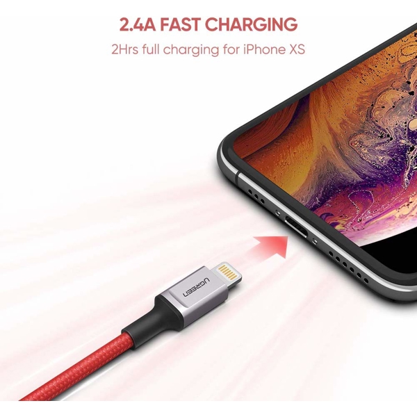 USB კაბელი UGREEN US293 (60185) USB Cable Apple Mfi Cable Support Fast Charging Line Fast Charge Iphone Xsmax / 8/7/6 Ipad Red 1M