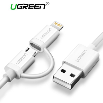 USB კაბელი UGREEN US178 (20876), USB to Lightning/Micro USB, 1m, White