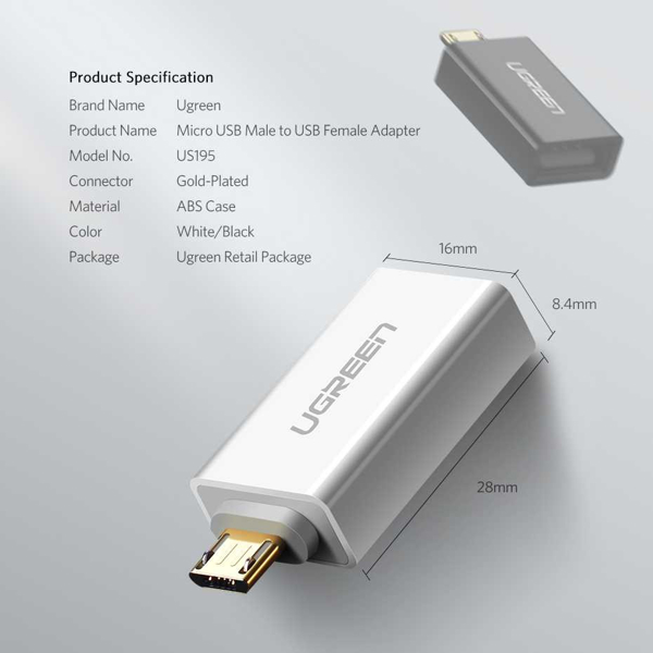 USB ადაპტერი UGREEN US195 (30530) Micro USB to USB 2.0 OTG Adapter (Black)