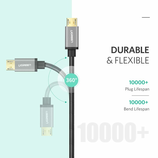 Micro-USB კაბელი UGREEN US134 (30650) Micro USB to USB male cable gold-plated Cable Nylon Braided Fast Quick Charger Cable 1M