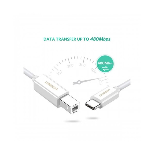 პრინტერის კაბელი UGREEN US241 (40417), Type-C to USB-B Cable, 1.5m, White
