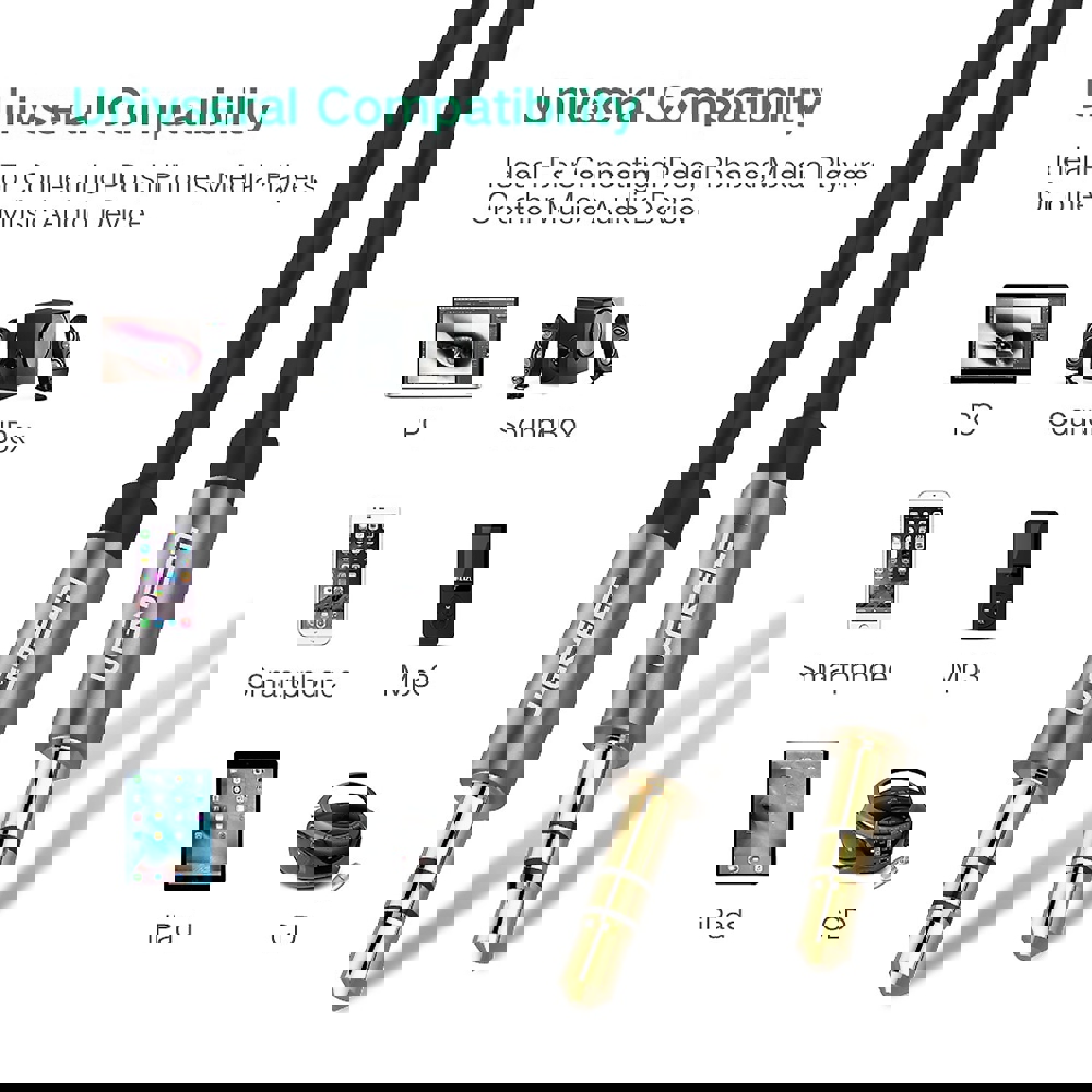 UGREEN AV119 (10734), 3.5mm Male to 3.5mm Male Audio Cable, 1.5m, Silver/Black