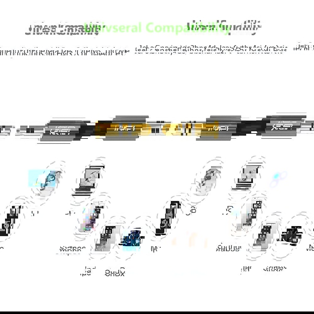 UGREEN AV119 (10734), 3.5mm Male to 3.5mm Male Audio Cable, 1.5m, Silver/Black