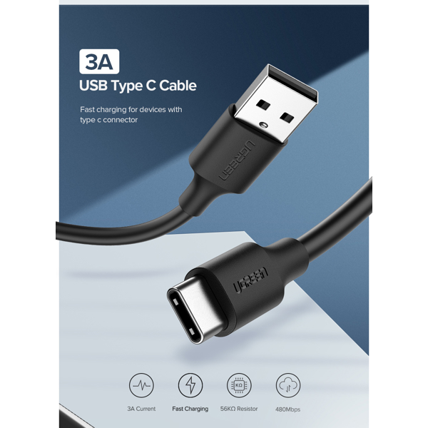 USB კაბელი UGREEN US287 (60121) USB 2.0 to USB-C date cable White 1M