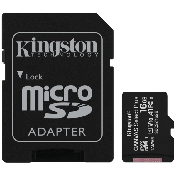 მეხსიერების ბარათი Kingston 16GB microSDHC C10 UHS-I R100MB/s Canvas Select Plus + SD