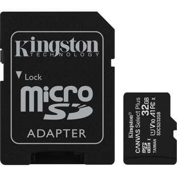 მეხსიერების ბარათი Kingston 32GB microSDHC C10 UHS-I R100MB/s Canvas Select Plus + SD