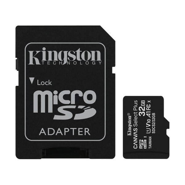 მეხსიერების ბარათი Kingston 32GB microSDHC C10 UHS-I R100MB/s Canvas Select Plus + SD