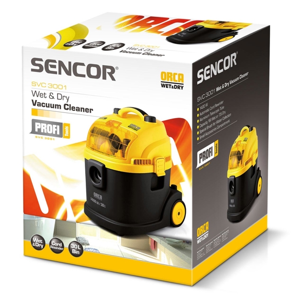 მტვერსასრუტი Sencor SVC 3001  Wet / Dry, high Efficiency ECO Motor, 30 L,1400 W Black / Yellow