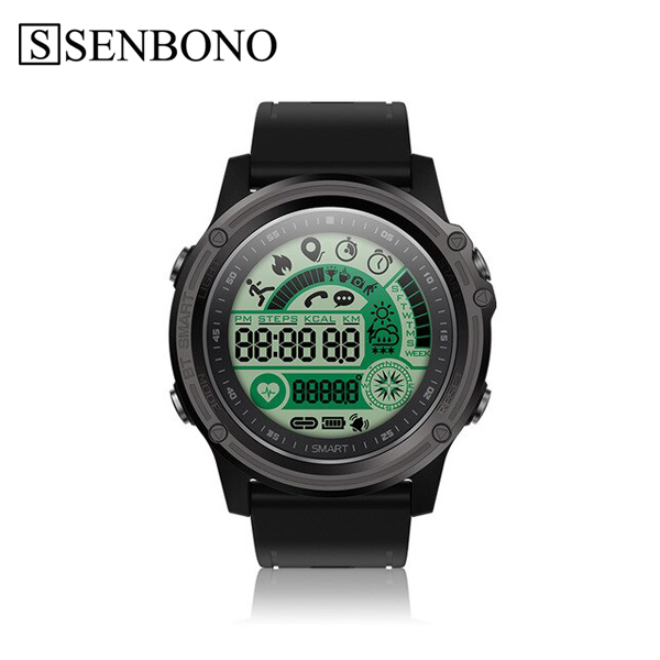 სმარტ საათი SENBONO S28 Sports Tracker Stopwatch Smart Watch Compass Waterproof Remote Control Call SMS Reminder Smart Watch Bluetooth 4.0 color black