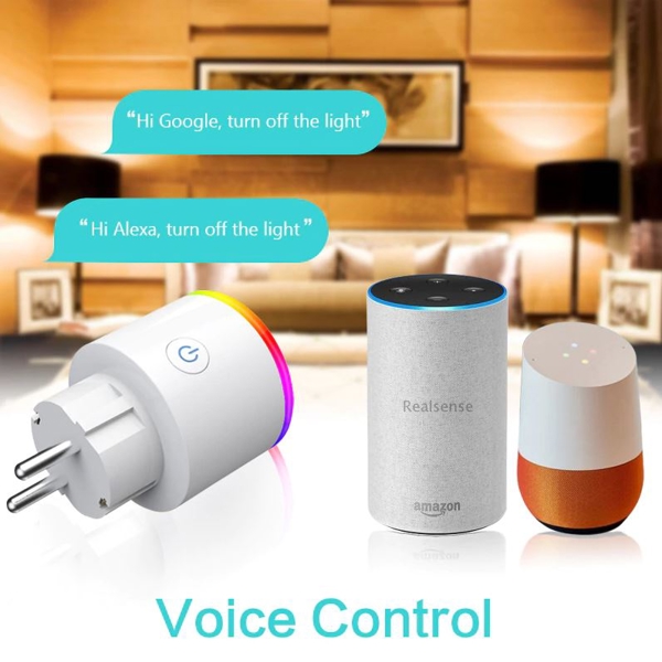 ჭკვიანი ასისტენტი Goldfox Wifi Smart Socket Smart Plug Voice Control Plug Works For Alexa Google Home IFTTT Mini RGB Smart EU plug