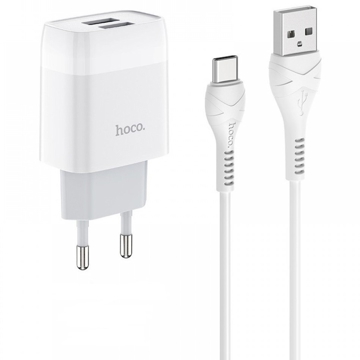 მობილურის დამტენი HOCO C73A Glorious dual port charger set Type-C (EU) White