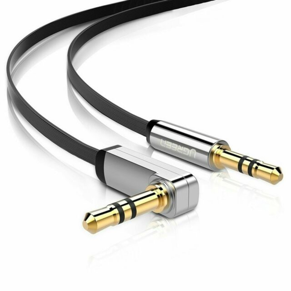 აუდიო კაბელი UGREEN AV119 (10596) 3.5mm male to 3.5mm male right angle flat cable 0.5M Audio Cable (Black)