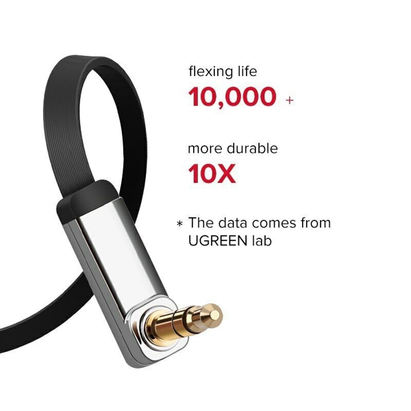 აუდიო კაბელი UGREEN AV119 (10596) 3.5mm male to 3.5mm male right angle flat cable 0.5M Audio Cable (Black)